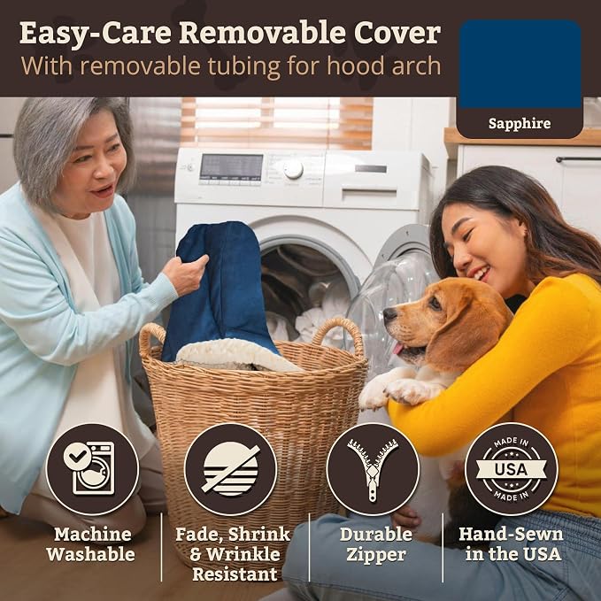 Snoozer Cozy Cave Dog Bed - Indoor Dog Bed with Cover Cave, Covered Calming Burrow for Small Sized Pets with Blanket Attached, Enclosed, Removable Washable Cover - Small, Sapphire