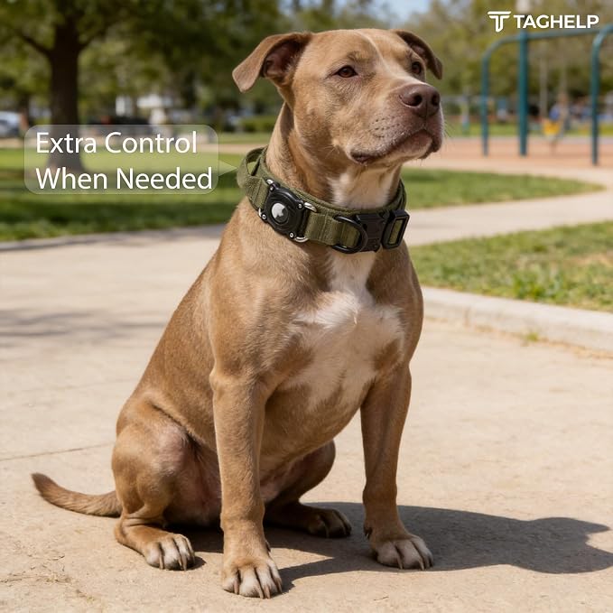 2026 New and Improved AirTag Dog Collar, Military Tactical Dog Collar with Integrated AirTag Holder-Adjustable Control Handle, Durable Metal Buckle,Comfortable GPS Dog Collars (Green, XL)