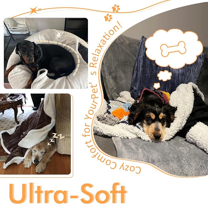 Kritter Planet Dog Blankets for Large Dogs, Soft Fluffy Fleece Pet Blankets for Couch, Sofa, Dog Beds, Car Seats, Creat, Washable, 50x60 inches, Beige