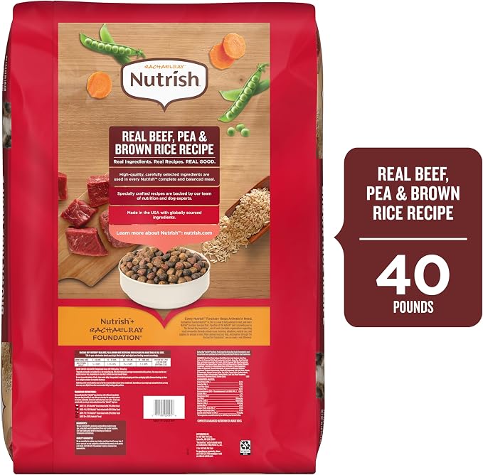 Nutrish Real Beef, Pea & Brown Rice Recipe Whole Health Blend Dry Dog Food, 40 lb. Bag, Packaging May Vary (Rachael Ray)