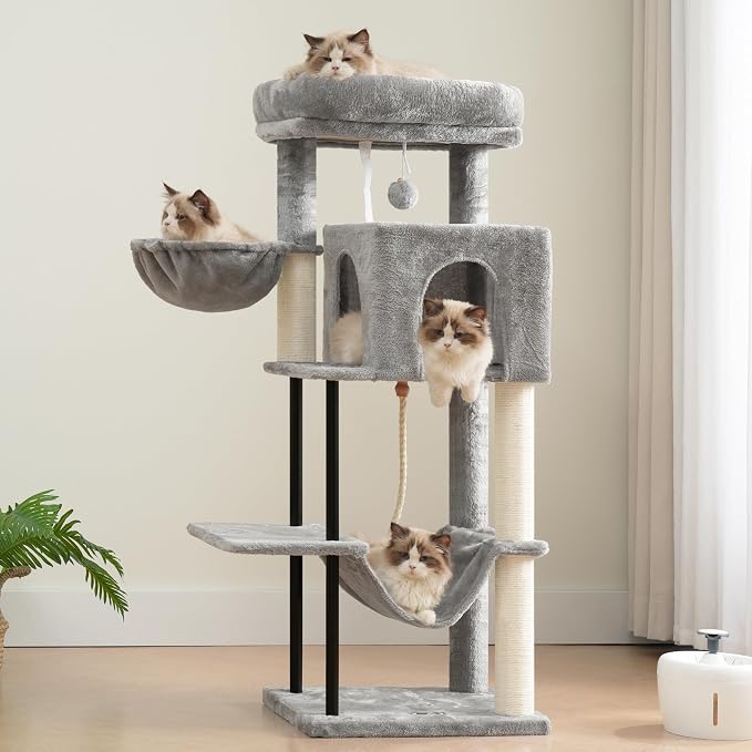 Gitelsnour Cat Tree, Cat Tower for Indoor Cats, 43.3 inch Cat Tree Tower with Sturdy Steel Tube, Cat Hammock, Cat Condo for Small Cats and Kittens, Cat Scratching Post, Light Gray GCT004SW