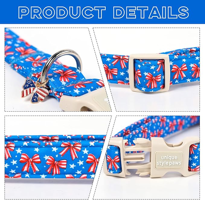 Unique style paws Dog Collar Plastic Buckle with Pendant Puppy Collar for Spring Summer Bow Star Flag Independence Day for Small Medium Large Boys Girls Dogs