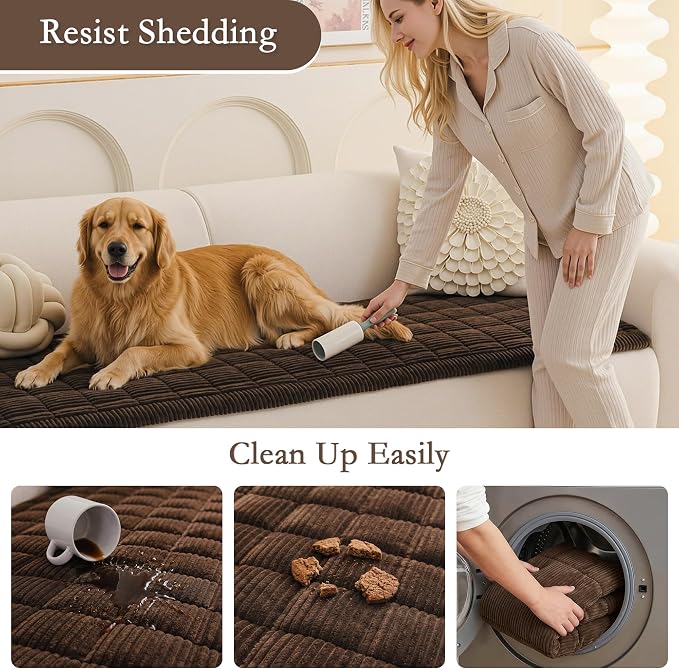 MEETSKY Couch Cover for Dog Washable, Sofa Covers for 2 Cushion Couch Non-Slip Loveseat Sofa Protector Pet Friendly Dog Mats for Couches Soft Furniture Covers, 27.6" x 59", Chocolate