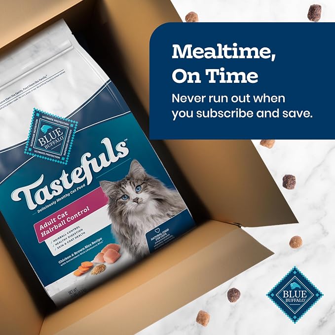 Blue Buffalo Tastefuls Chicken & Brown Rice Recipe Adult Dry Cat Food Hairball Control, Real Chicken First, Deliciously Healthy Natural Cat Food, Supports Digestive Care and Coat Health, 15 lbs.