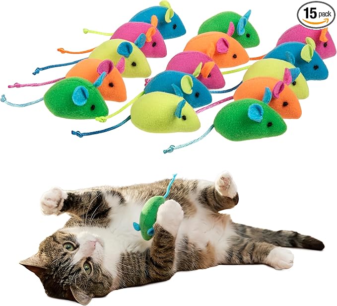 SmartyKat Skitter Critters Catnip Mice Plush Cat Toy Value Pack with Pure & Potent Catnip, Stimulating for Cats & Kittens, 15-Pack