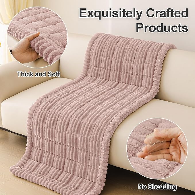 hyha Couch Cover for Dogs Washable, Non Slip Thick Flannel Sofa Protector, Pet Friendly Plush Furniture Cover for Sectional Sofa & Loveseat (Dusty Pink, 35.4" x 63")