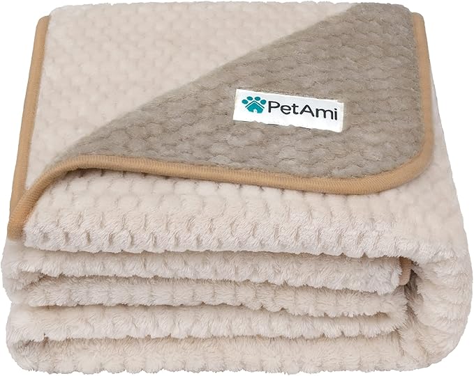 PetAmi Waterproof Dog Blanket, Leakproof XL Pet Blanket for Large Dogs, Furniture Sofa Couch Cover Protector, Fleece Cat Throw Bed Crate Kennel, Reversible Washable Soft Plush, Queen 90x90 Taupe Beige