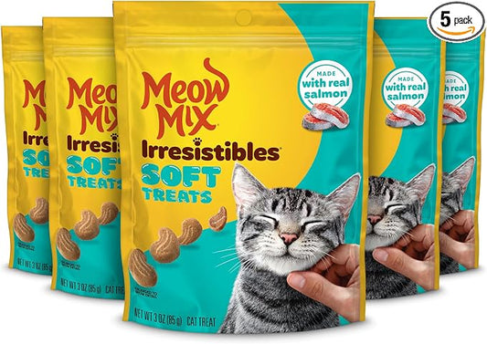 Meow Mix Irresistibles Soft Cat Treats Made With Real Salmon, 3 Oz. Pouch (Pack of 5)