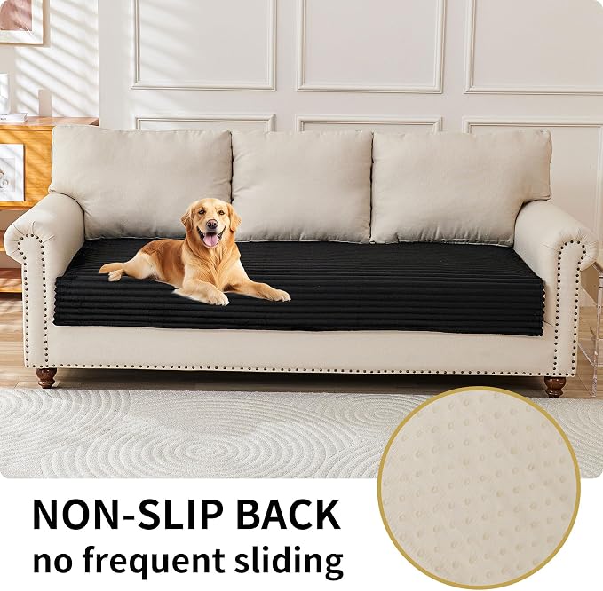 HAOMAIJIA Waterproof Couch Cover for Dogs Washable,Faux Fur Pet Couch Covers for Sofa,Soft Dog Bed Cover Non-Slip Couch Covers for 3 Cushion Couch Sofa Pet Friendly (Black, 35" x 47" 1 Pack)