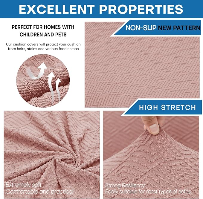 XINEAGE New 4 Pieces Couch Covers for 3 Cushion Couch Super Stretch Thick Soft Sofa Cover Anti Slip Sofa Slipcover Dogs Cats Furniture Protector (Dusty Pink, 71"-91")