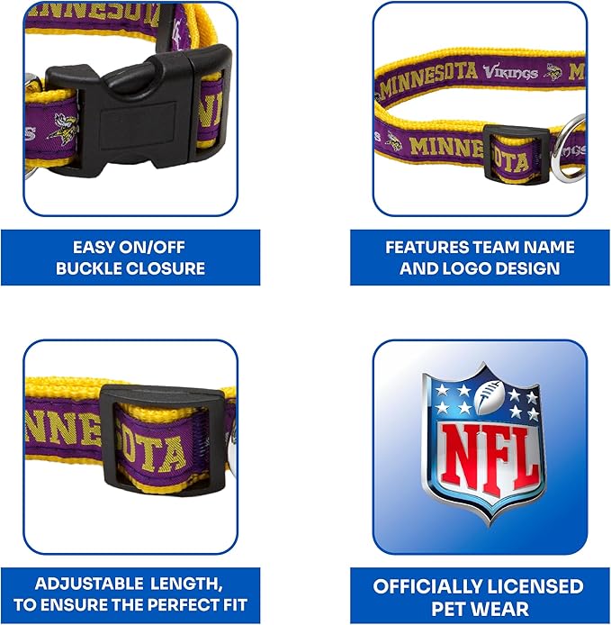 Pets First NFL Minnesota Twins Licensed PET COLLAR, Medium - Heavy-Duty, Strong, and Durable Dog Collar. Available in 31 Football Teams and 4 Sizes