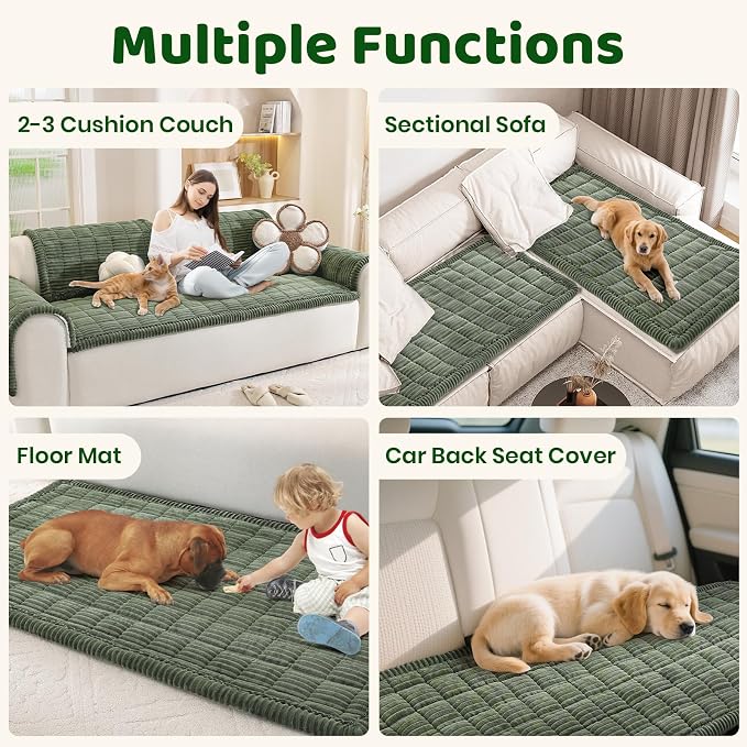 Royhom Couch Cover for Dogs Washable, Soft Thick Pet Couch Covers for Sofa, Pawcart Couch Protector Pet Friendly, Furniture Covers Dog Mat for Couches and Sofas (Green, 27.6 x 59 Inch)
