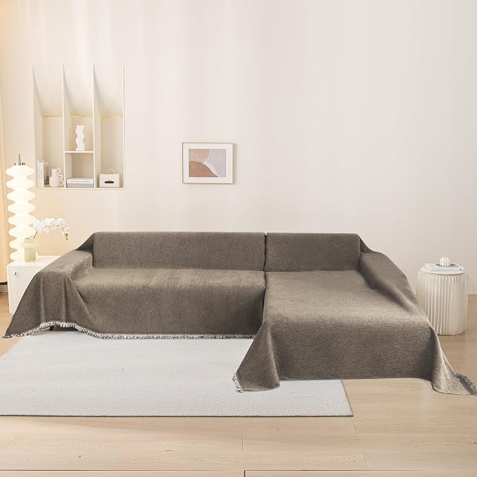 MEETSKY Couch Cover Washable for Dogs Sectional Couch Covers Chenille Sofa Covers Living Room Pet Couch Protector Sofa Slipcovers for Pets,Kids, 71"x 102", Sand