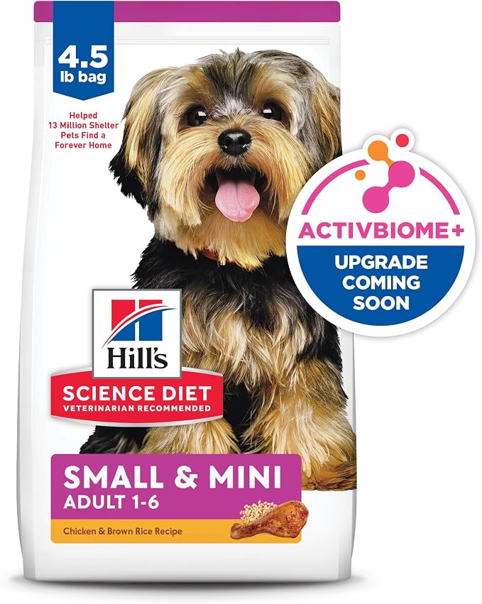Hill's Science Diet Small & Mini, Adult 1-6, Small & Mini Breeds Premium Nutrition, Dry Dog Food, Chicken & Brown Rice, 4.5 lb Bag (Pack of 4)