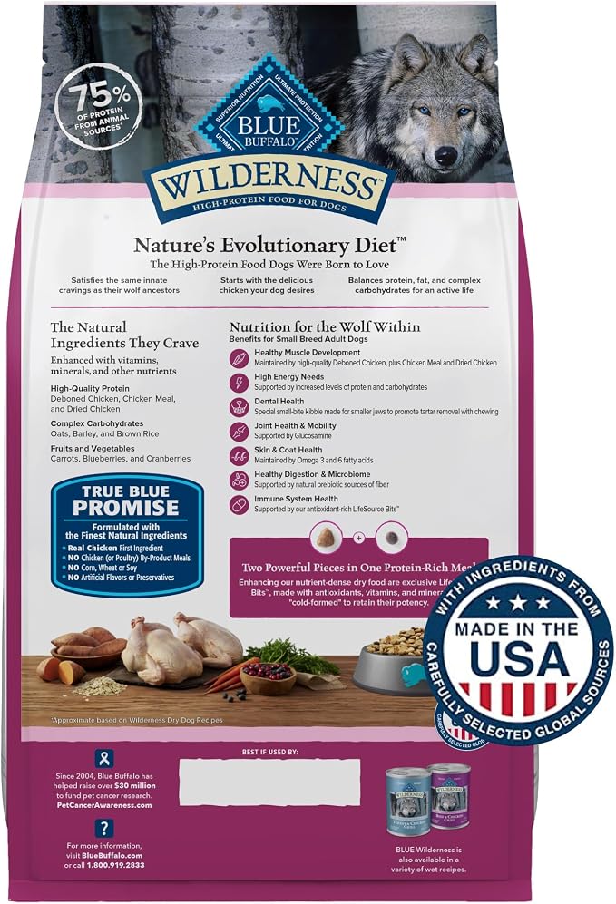 Blue Buffalo Wilderness Adult Small Breed Dry Dog Food Real Chicken with Natural Ingredients (Pack of 3)