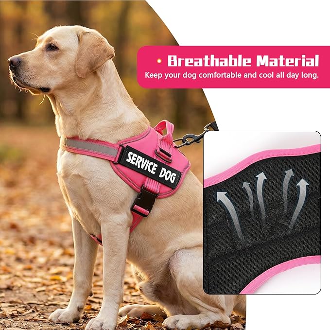MUMUPET Service Dog Vest, No Pull Reflective Adjustable Harness with Handle, Soft Breathable Padding for Medium Dogs, 2 Removable Velcro Patches (Hot Pink, M)