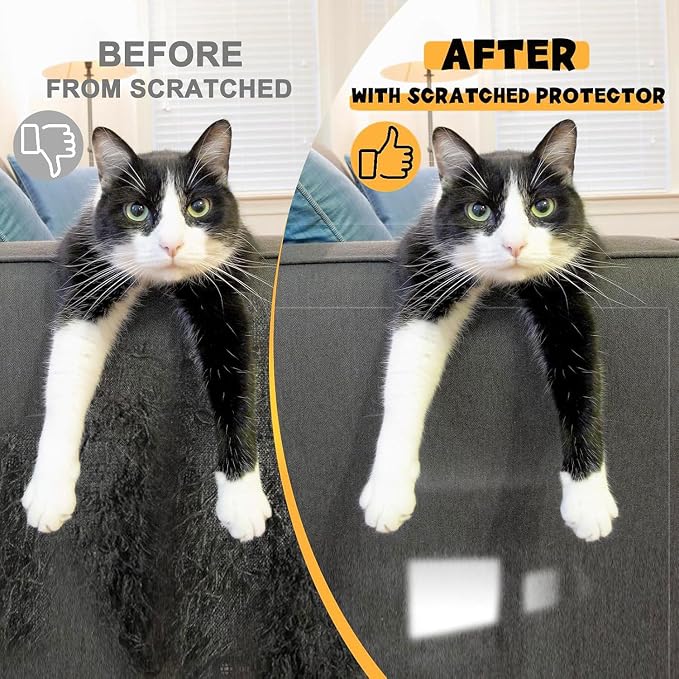[Thicken Vinyl] Cat Scratch Furniture Protector, 165"x15" Couch Protector from Cat Claws, Single-Sided Sticky Anti Scratch Furniture Protector,Extended Size Protects More Furniture+50 Fixing