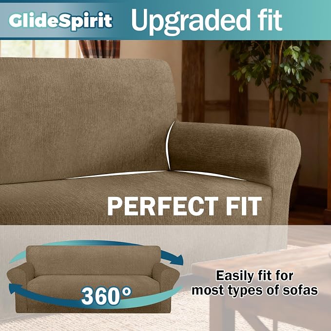 Waterproof Couch Cover, Stretch Non-Slip Sofa Slipcover with Elastic Bottom that Stays in Place - Leakproof Furniture Protector for Kids and Pets - Washable (Sofa, Brown)