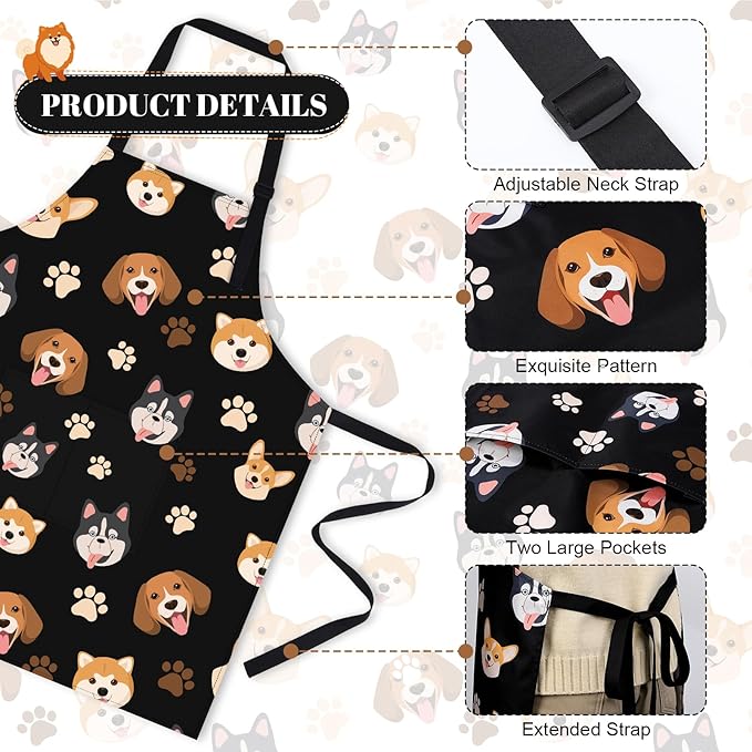 Dog Grooming Waterproof Apron with 2 Pockets, Cute Animals Puppy Dog Pets Apron
