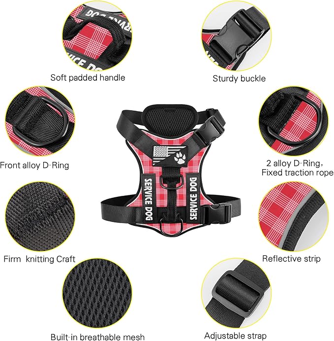 Service Dog Harness, Reflective Dog Vest Harness with 5 PCS Patches, Adjustable Soft Oxford Pet Harness, Inner Layer Mesh, Easy to Control for Dogs
