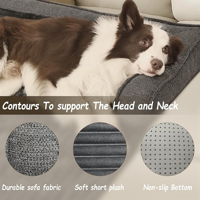 WINDRACING Luxury Dog Couch Bed, Washable Calming Dog Couch Cover, Couch Protector for Dogs, Waterproof Sofa Bed, Pet Bed Mats for Couch, Pet Couch Covers for Sofa Grey (X-Large 45x37x5.5 inch) ﻿