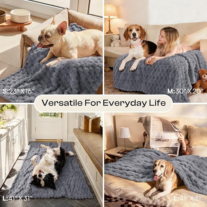 Luciphia 300GSM Fleece Dog Blanket for Small Medium Large Dogs 3D Jacquard 1 Pack 3 Flannel Puppy Cat Pet Throw Blankets Soft Washable Decorative Furniture Protect Pcs3-Grey, S(23''x16'')