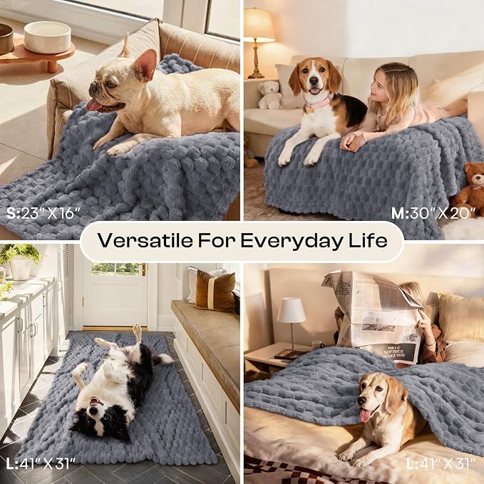 Luciphia 300GSM Fleece Dog Blanket for Small Medium Large Dogs 3D Jacquard 1 Pack 3 Flannel Puppy Cat Pet Throw Blankets Soft Washable Decorative Furniture Protect Pcs3-Grey, M(30''x20'')