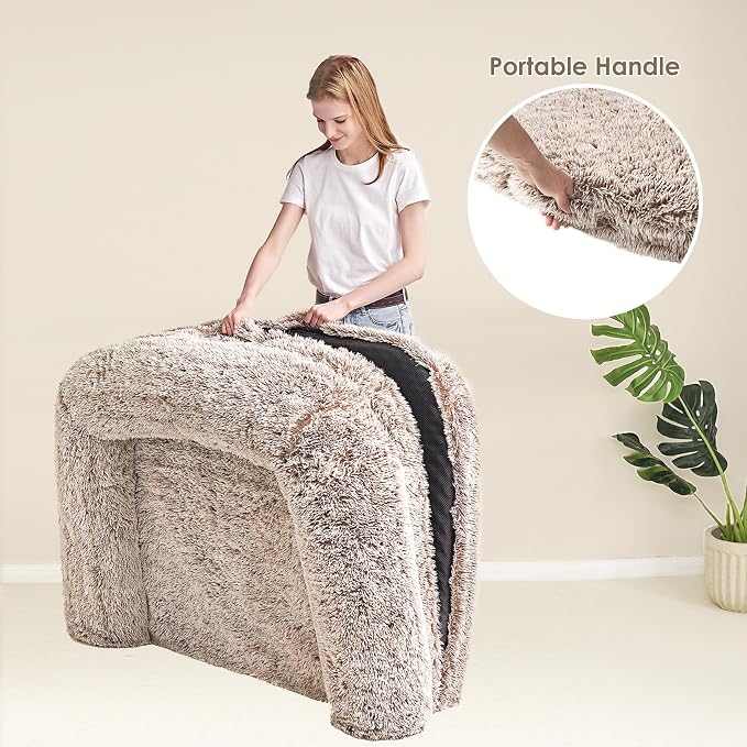 EHEYCIGA Foldable Human Dog Bed, 72"x44"x11" Orthopedic Memory Foam Human Sized Dog Bed, Waterproof Pet Bed for People, Faux Fur Pet Couch for Adult with Non-Slip Bottom, Faded Brown