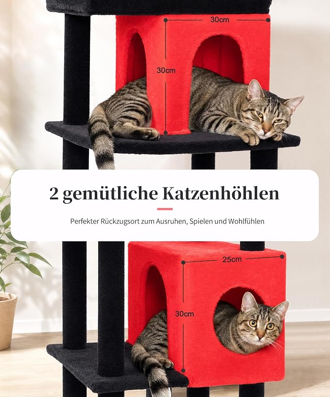 68 Inches Heavy Duty Cat Tree for Indoor Cat, Big Cat Tower with Sisal Scratching Posts and Top Perch, Large Platform for Adult Cats, PMT02RD, Black Red