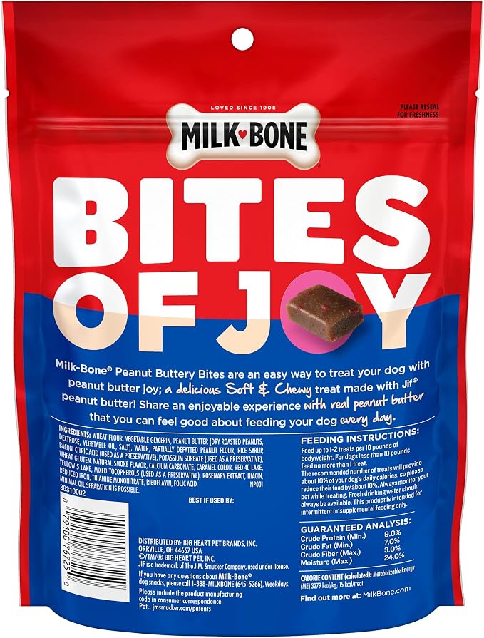 Milk-Bone Peanut Buttery Bites Soft Dog Treats with Jif Peanut Butter, 11.8-Oz. Bag