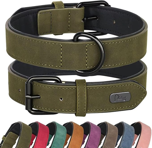 Didog Soft Padded PU Leather Dog Collar, Breathable and Adjustable Dog Collar for Large Dogs, Comfortable for Daily Walk, Dark Green, XL Fit Neck 18-22"(45-71 lbs)