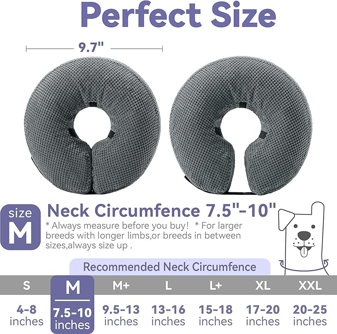 Loflaze Soft Inflatable Dog Cone Collar Alternative After Surgery - Dog Neck Donut E Collar for Large Medium Small Dogs Cats Post Surgery - Recovery Collar to Stop Licking - Grey,M