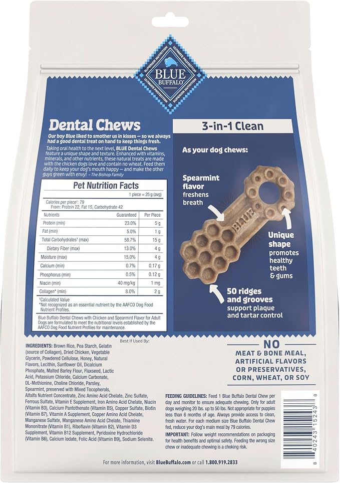 Blue Buffalo Medium Dental Chews Bundle, Natural Dog Treats Enhanced with Vitamins, Minerals, and Other Nutrients, Two 23 oz. Bags