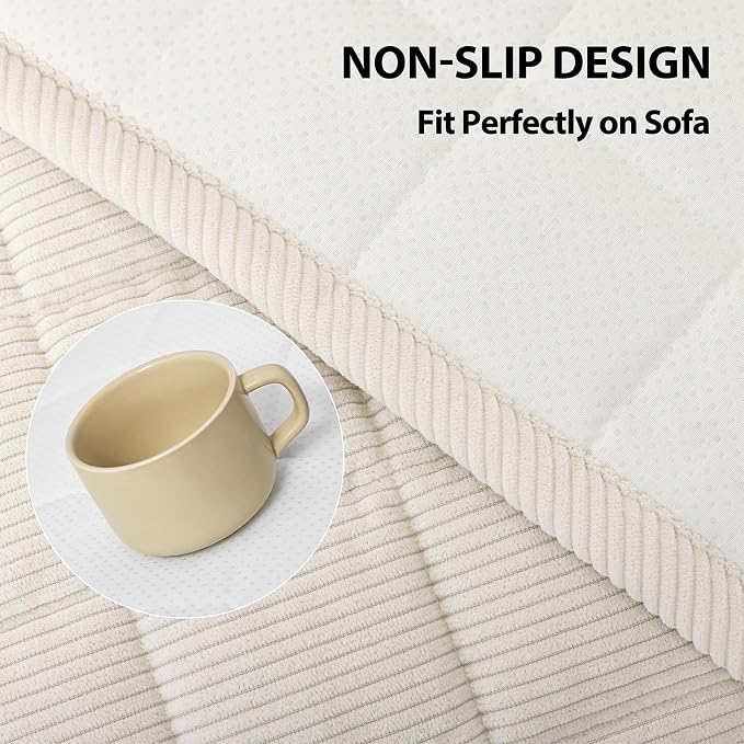 Fixwal Waterproof Dog Couch Cover, Washable Non-Slip Pet Couch Covers for Sofa, Leak-Proof Sofa Protector for Dogs, Pet Friendly Corduroy Furniture Cover (Off White, 27.6" x 70.9")
