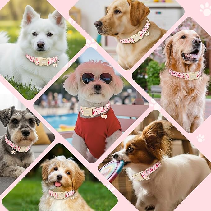 Girl Dog Collars for Medium Dogs, Summer Dog Collar with Pink Bow with Metal Buckle Pet Collar for Girl Dogs for Female Dog Adjustable Soft Pink Girl Dog Collar for Medium Large Dogs-M