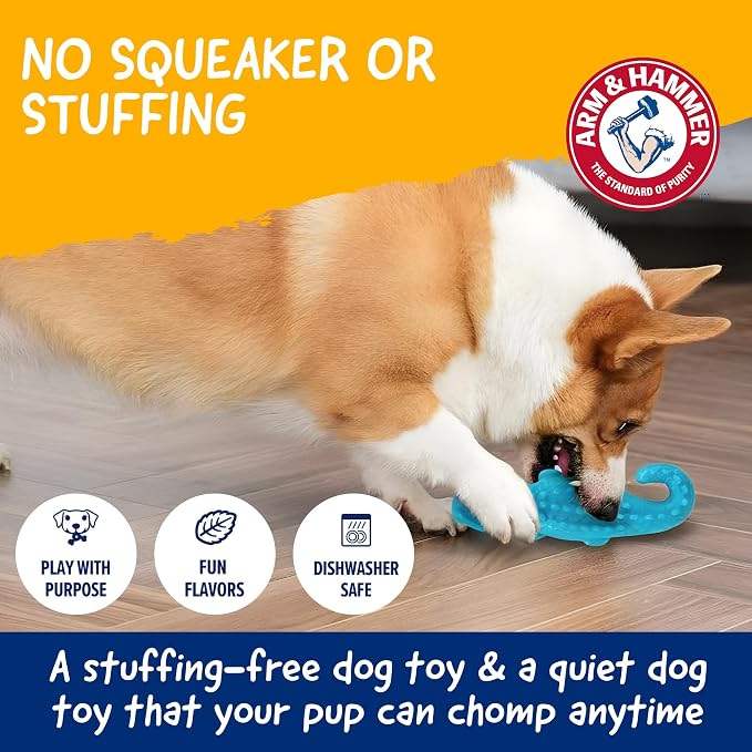 Arm & Hammer Nubbies Gator Dental Chew Toy for Dogs, Mint Flavor, Baking Soda Infused, Scrubbing Grooves to Reduce Plaque and Tartar, No Stuffing, for Moderate Chewers