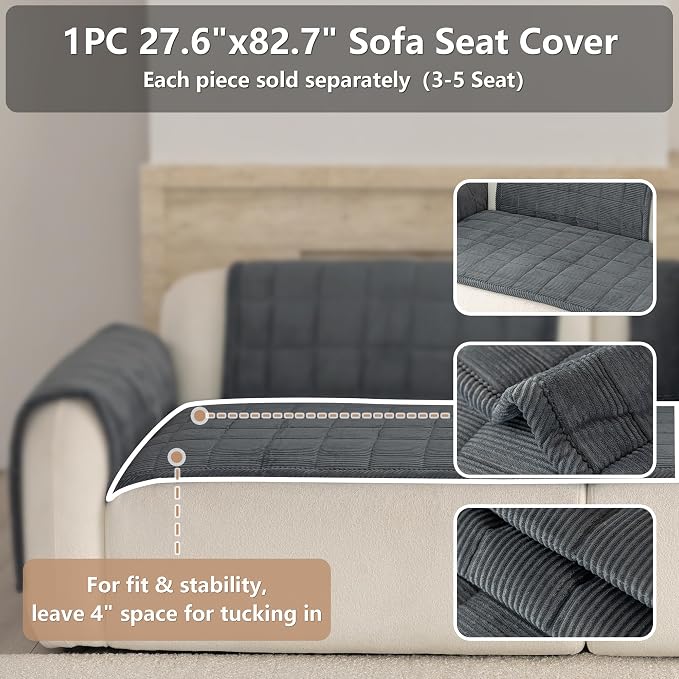 Premium Washable Couch Cover for Dogs, Non Slip Sectional Sofa Protector for L Shape Couch,Dog Couch Cover for Waterproof(1PC/27.6"x82.7",Dark Grey)