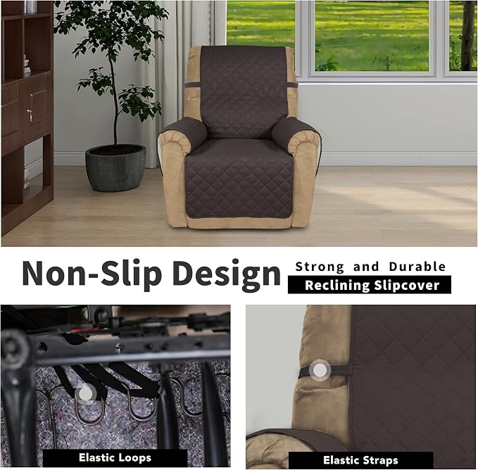 Easy-Going Recliner Chair Slipcover Reversible Sofa Cover Water Resistant Couch Cover Furniture Protector with Elastic Straps for Pets Dog (Recliner 22 inch, Chocolate/Ivory)