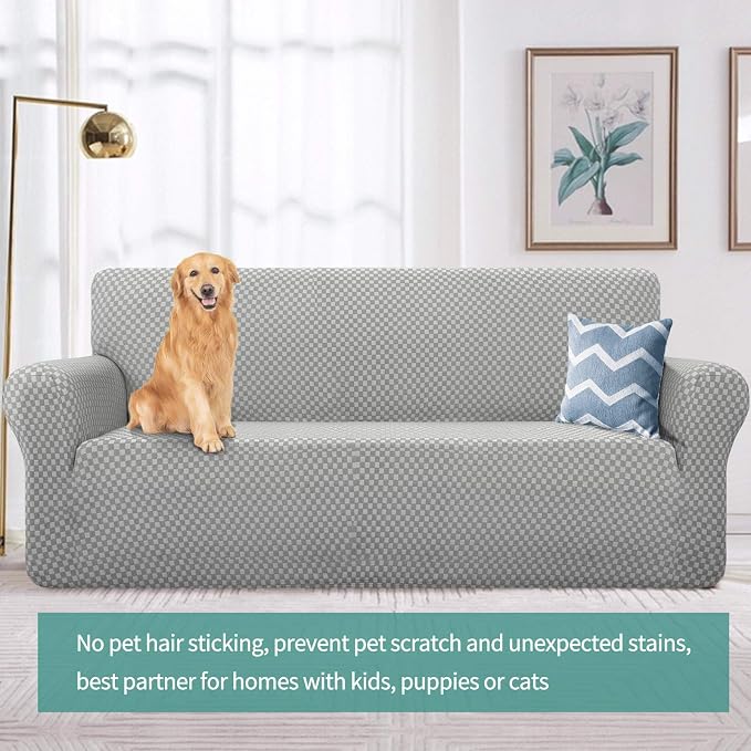 YEMYHOM Couch Cover Latest Jacquard Design High Stretch Extra Large Sofa Covers Pet Dog Cat Proof Oversized Slipcover Non Slip Magic Elastic Furniture Protector (X Large, Light Gray Checkered)