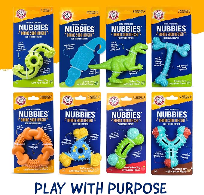 Arm & Hammer for Pets Nubbies Wishbone Dog Dental Toy Chicken Flavor Baking Soda Infused Moderate Chewers Plaque Tartar Reduction No Stuffing 24 Pack