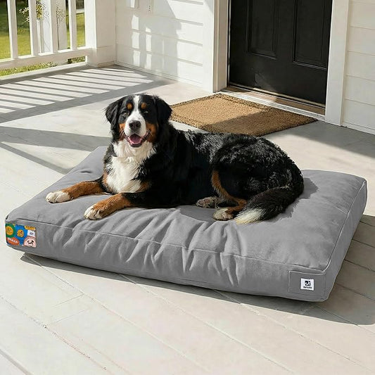 Sytopia 47 Inch Canvas Outdoor Dog Bed for XXL Dogs, Great Gift for Pets with Waterproof Machine Washable Removable Cover, Indoor Patio Pet Pad for Crate, Light Grey