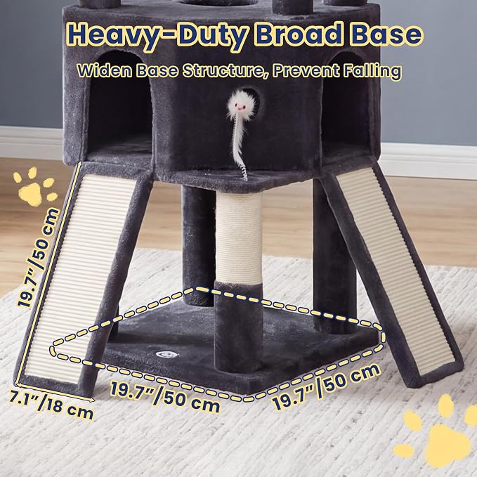 Cat Tree, 81.1-Inch Tall Heavy Duty Cat Tower with Diamond-Shaped Condo for Large Cats, Cat Furniture with 3 Wide Platforms, 2 Sisal Scratchers, Hammock & Stable Base, Smoky Gray VCT032G
