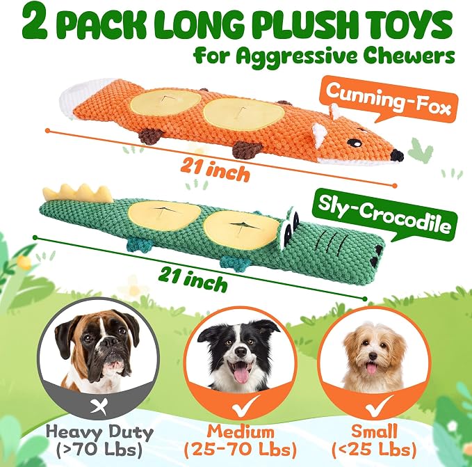XIUGOAL Dog Toys for Aggressive Chewers, 2 Pack No Stuffing Dog Toys for Boredom and Teething, Squeaky Chew Toy for Small, Medium Breed to Keep Them Busy