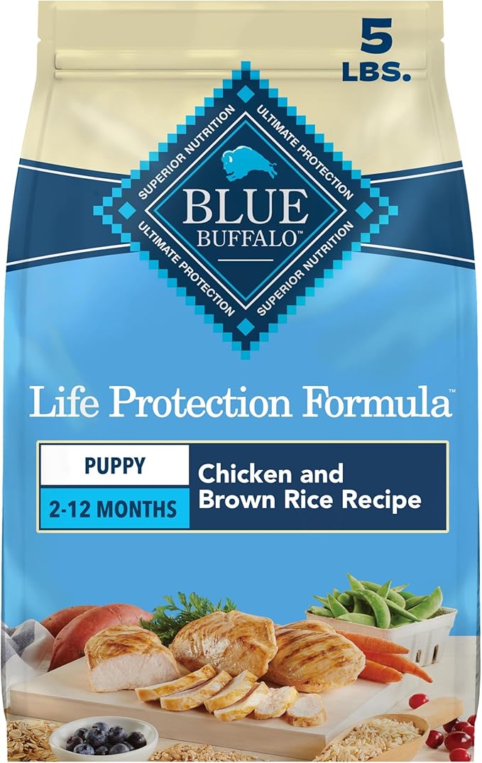 Blue Buffalo Life Protection Formula Chicken & Brown Rice Puppy Dry Dog Food with DHA & ARA, Supports Immunity with Antioxidant-Rich LifeSource Bits, Promotes Healthy Muscles & Strong Bones, 5 lbs.