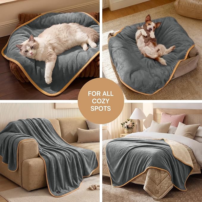 Luciphia Waterproof Blanket for Dog Washable Reversible Sherpa Fleece Throw Blanket for Bed Couch Soft Liquid Pee Proof Furniture Cover Protector for Small Medium Large Pet Cat Grey 40" x 28"
