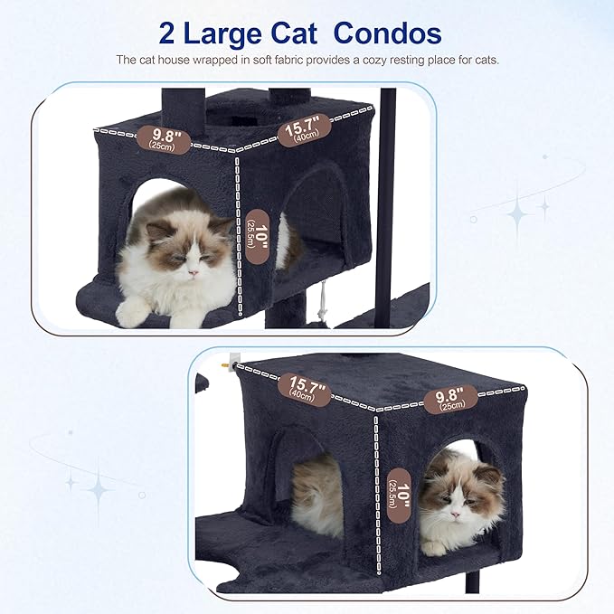 Gitelsnour 51.2'' Cat Tree Tower, Cat Tower with Scratching Post, Sturdy Steel Pube Cat Tree for Inoor Cats Large Adult, Cat Hammock and Basket, Padding Top Platform, Smoky Gray GCT014G