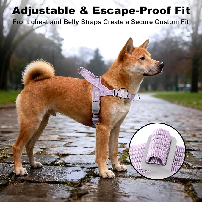 No Pull Dog Harness with Handle, Adjustable Soft Mesh Padded Reflective Walking Harness with Front Clip for Small Medium Large Dogs – Quick Fit No Escape for Training and Hiking (Purple, XL)