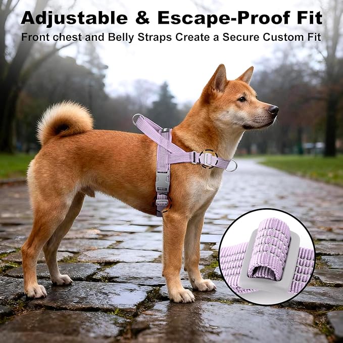 No Pull Dog Harness with Handle, Adjustable Soft Mesh Padded Reflective Walking Harness with Front Clip for Small Medium Large Dogs – Quick Fit No Escape for Training and Hiking (Purple, XS)