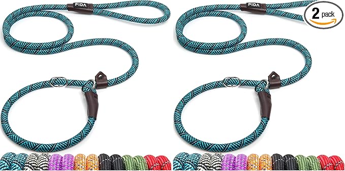 Fida Durable Slip Lead Dog Leash, 6 FT x 1/2" Heavy Duty Loop Comfortable Strong Rope Lead for Large, Medium Dogs, No Pull Pet Training with Highly Reflective, Blue (Pack of 2)