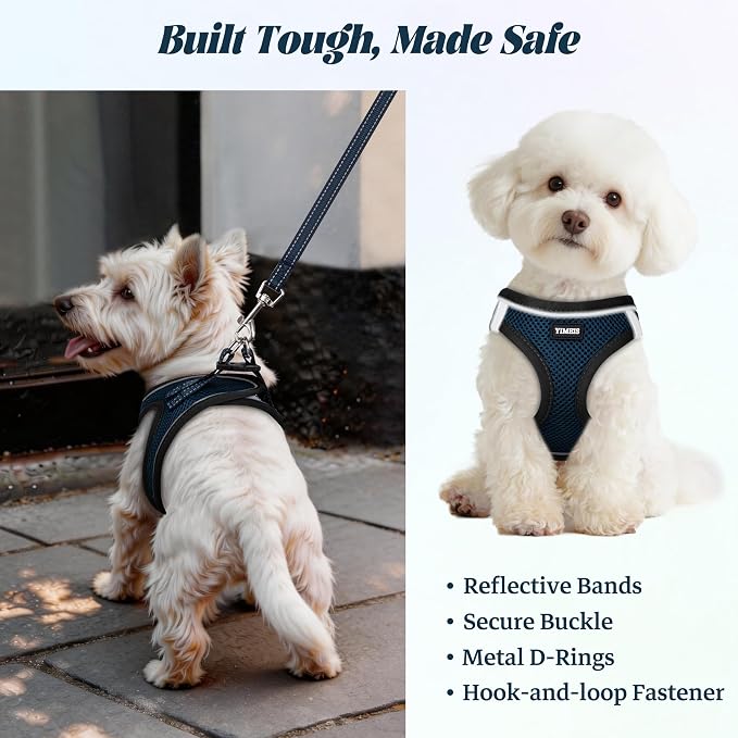 YIMEIS Dog Harness and Leash Set, No Pull Soft Mesh Pet Harness, Reflective Adjustable Puppy Vest for Small Medium Large Dogs, Cats (Navy & Black, Medium (Pack of 1)